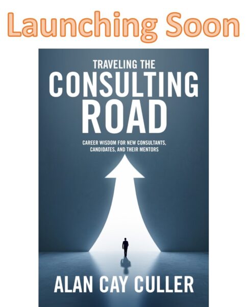Traveling the Launching Soon. Consulting Road (White arrow on blue book cover)
